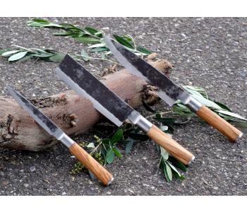 Forged - Olive 3-tlg. Messerset: Kochmesser, Hackbeil, Universalmesser