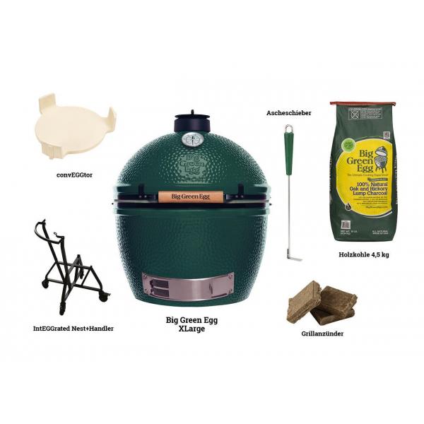 Big Green Egg - Starter-Set XLarge  inkl. Nest, convEGGtor, Holzkohle 4,5Kg, Grillanzünder, Ascheschieber